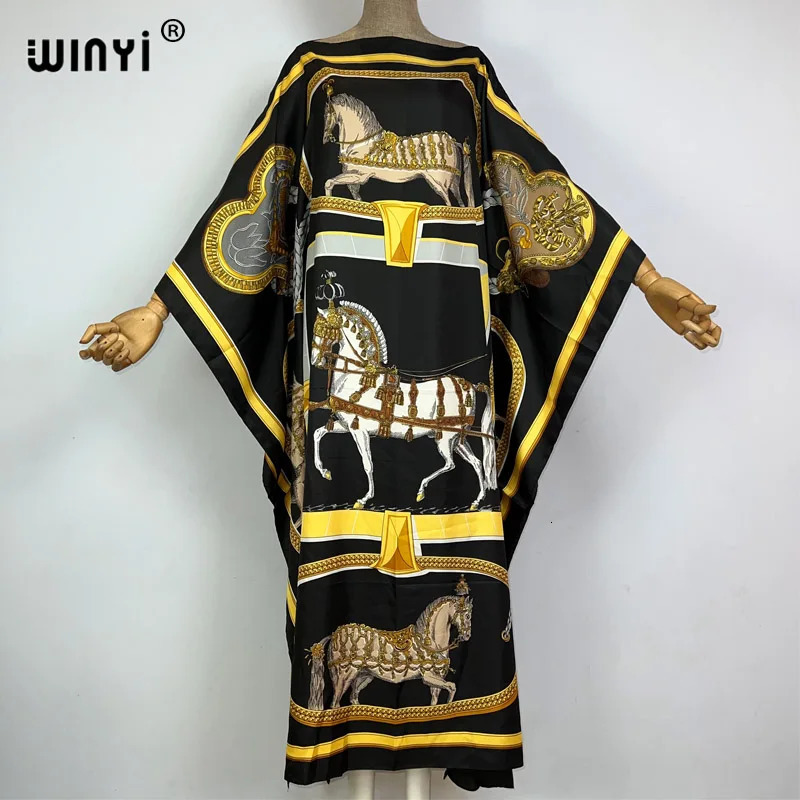 WINYI 2023 Africa Fashion boho printed twill Kaftan Maxi dress Summer Beach Bohemian Caftan long for lady 260228