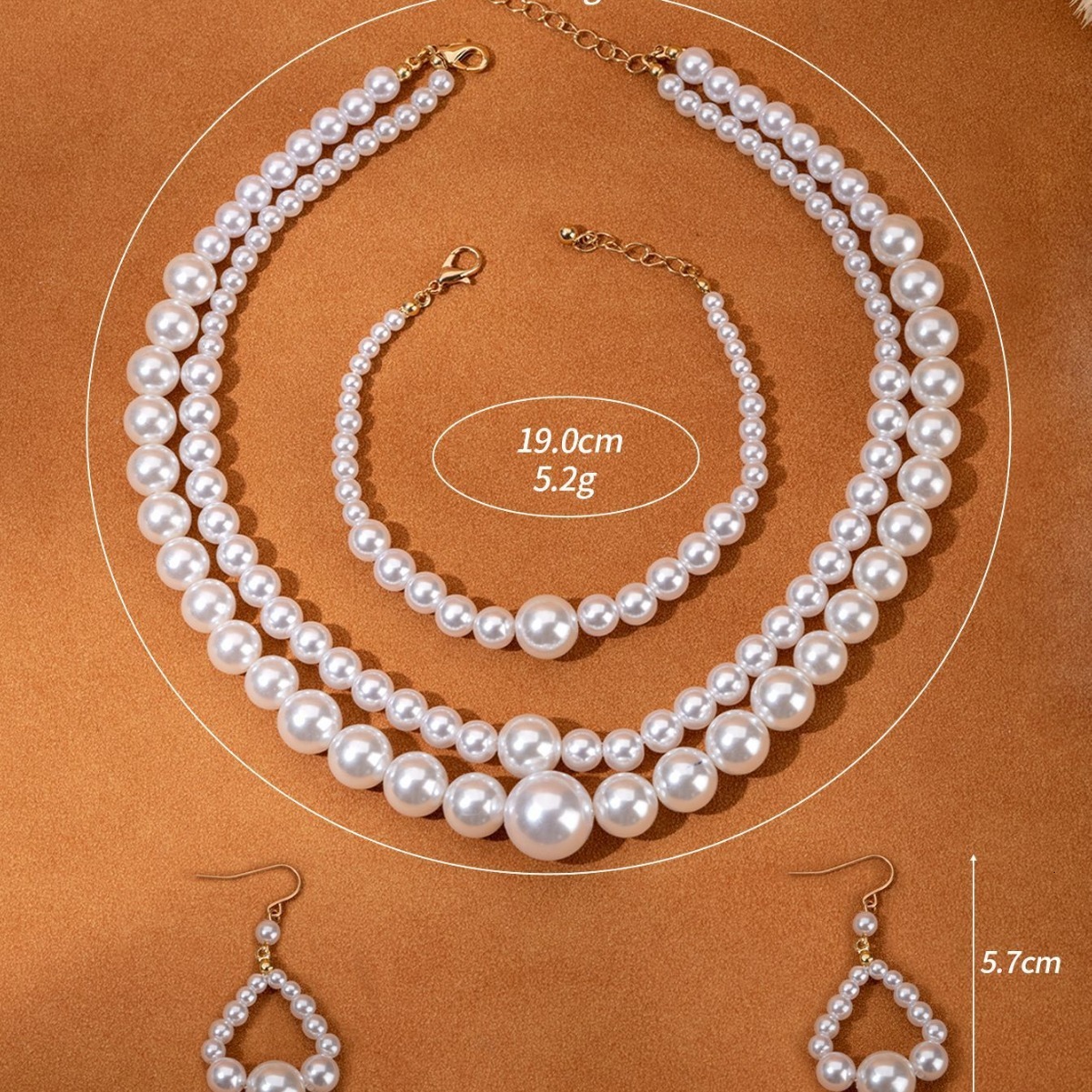 Light Luxury Versatile High-End Accessories European And American Elegant Socialite-Style Pearl Double-Layer Necklace, Bracelet, And Earrings