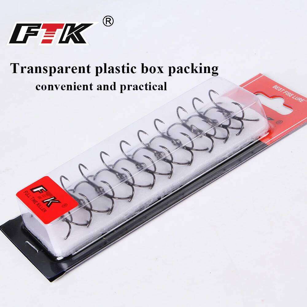 FTK High Carbon Steel 15-20pcs Overturned Treble Black For Lure Triple Hook Fishing Tackle S260305