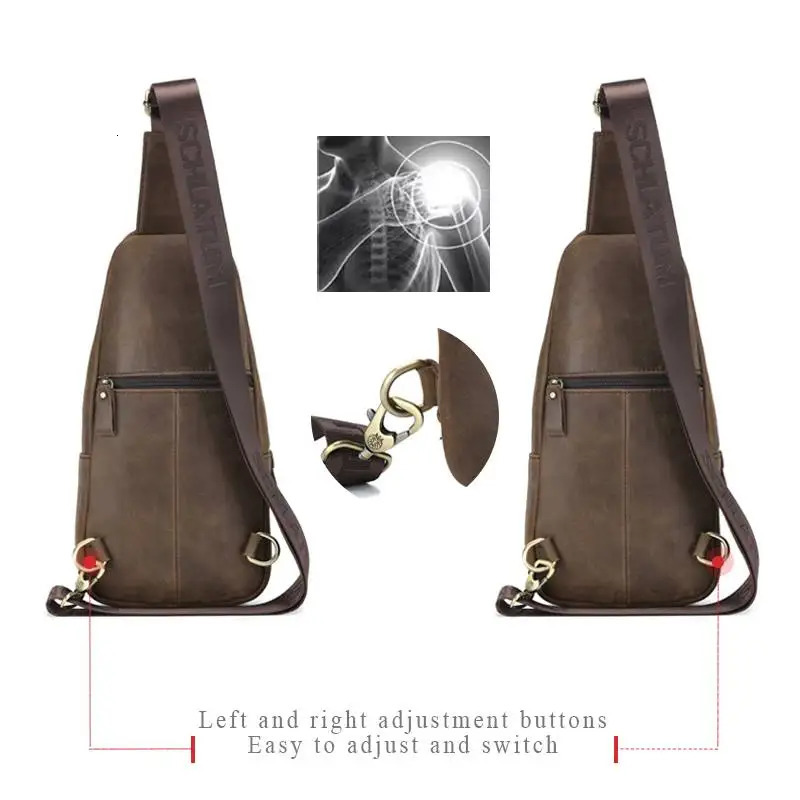 SCHLATUM 100Genuine Leather Chest Bag Casual Triangle Crossbody Travel Shoulder Backpack Men Leather Multifunctional Bag 260305