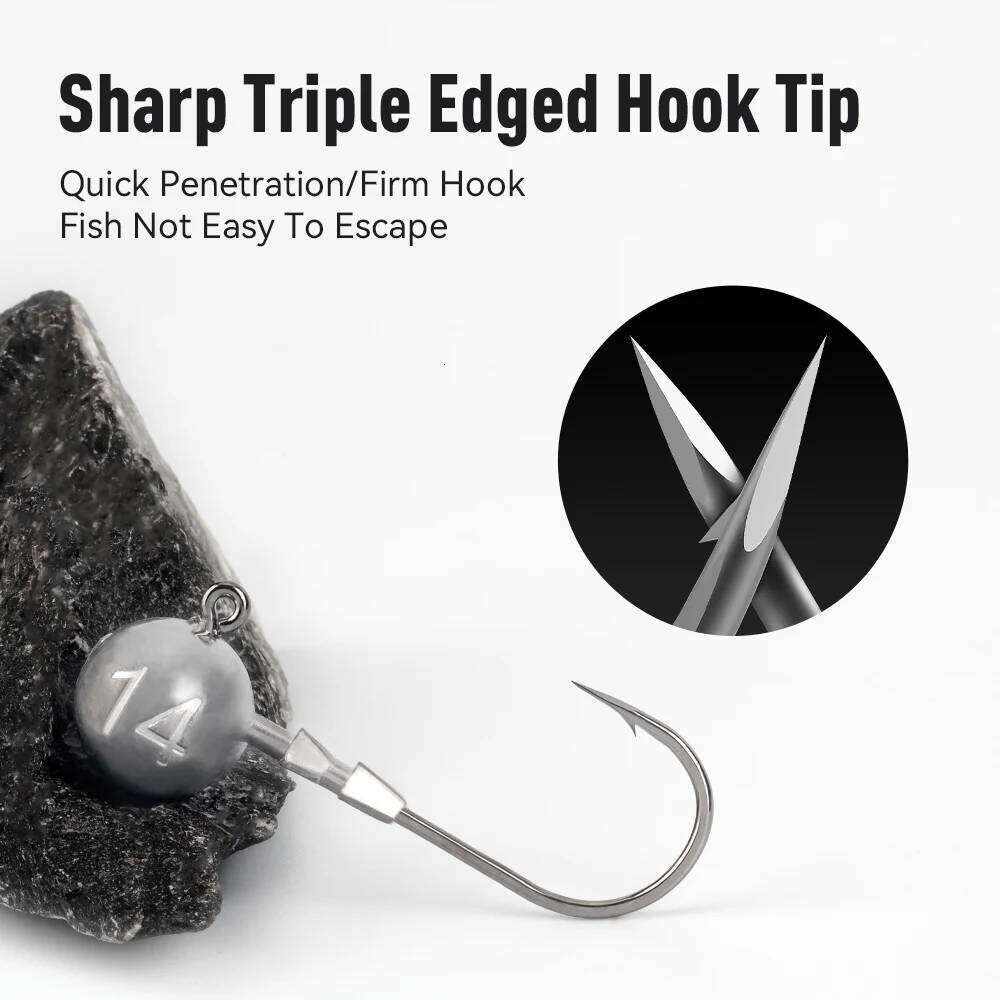 Kingdom 15pcs 3X Reinforced Jighead Hooks 3.5g 5g 7g 10g 14g High Carbon Steel Treble Edged Hook Fishing Tackle Accessories S260305