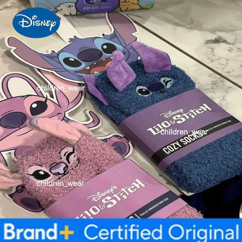 Disney Cute Stitch Cartoon Thermal Socks Coral Fleece Non Slip Floor Socks Cute Housewarming Present H260306