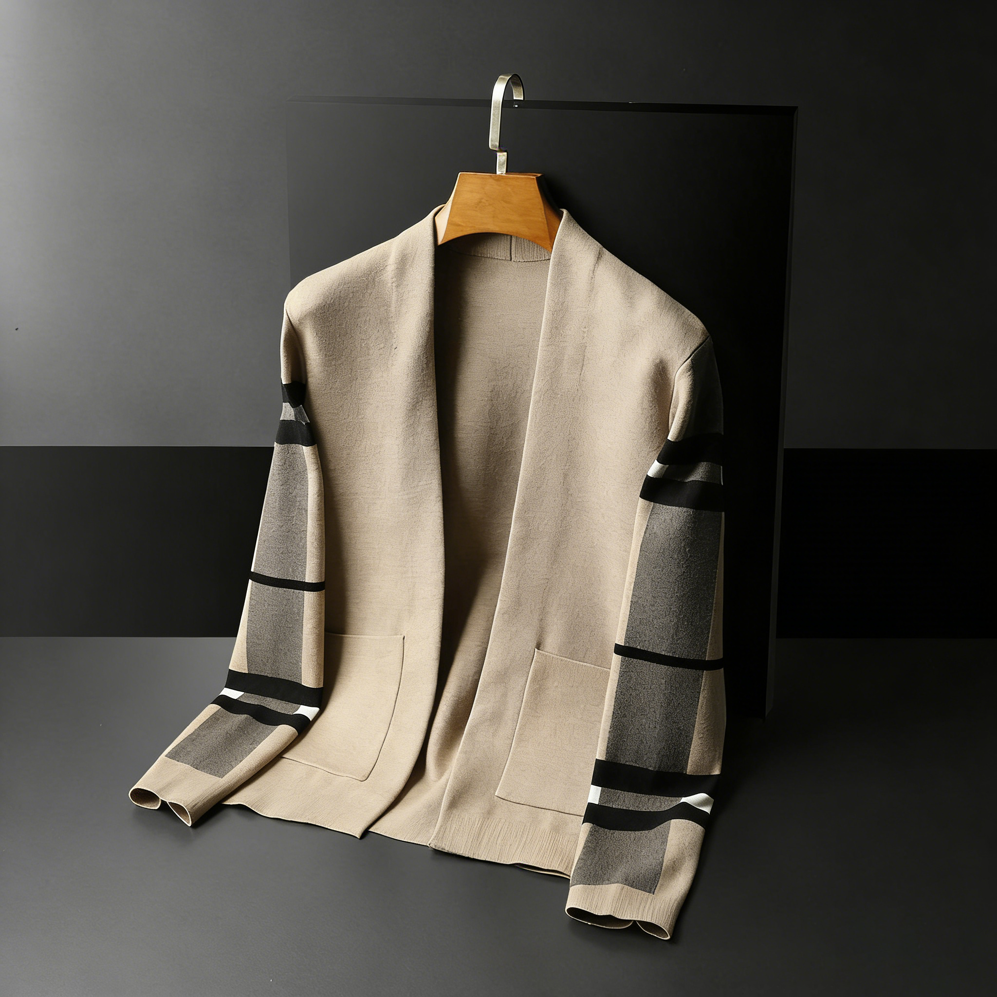 Free Shipping 2026 Spring New V-neck Striped Designer Long Sleeve Knitted Shirt Trendy Fashion Slim Fit Jacket for Men