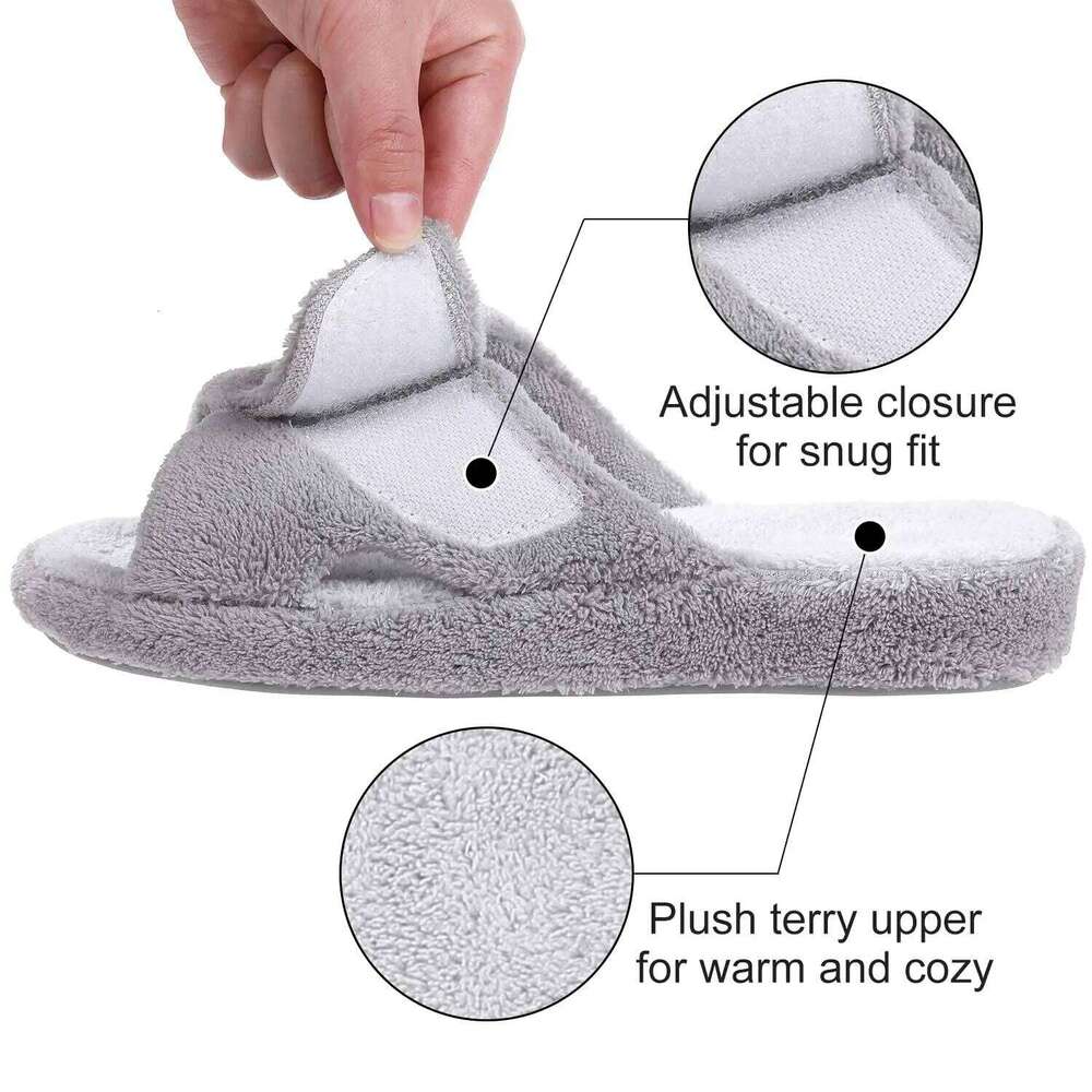 Litfun Four Seasons Cotton For Women Casual Flat Slippers With Adjustable Straps Female Breathable Soft Cozy Home Shoes