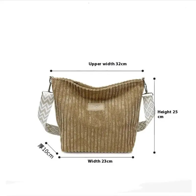 Casual Corduroy Crossbody Bag Large Capacity Womens Tote Simple Fashion Single Shoulder 260227
