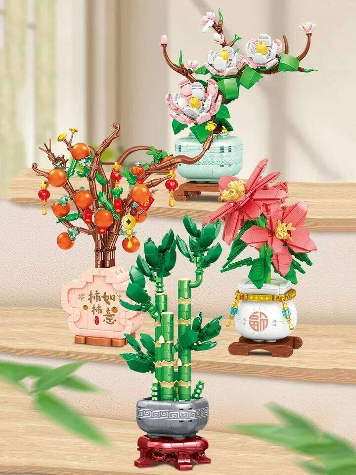 DIY Home Decoration Plastic Building Blocks Artificial Flowers Bonsai Creative New Year Gifts Z260305