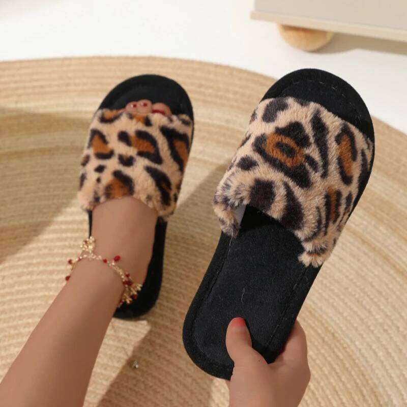 Warm Fluffy Furry Slippers Women Lightweight Flat Heels Fur Slides Woman Autumn Winter Open Toe Non Slip Home Floor Shoes