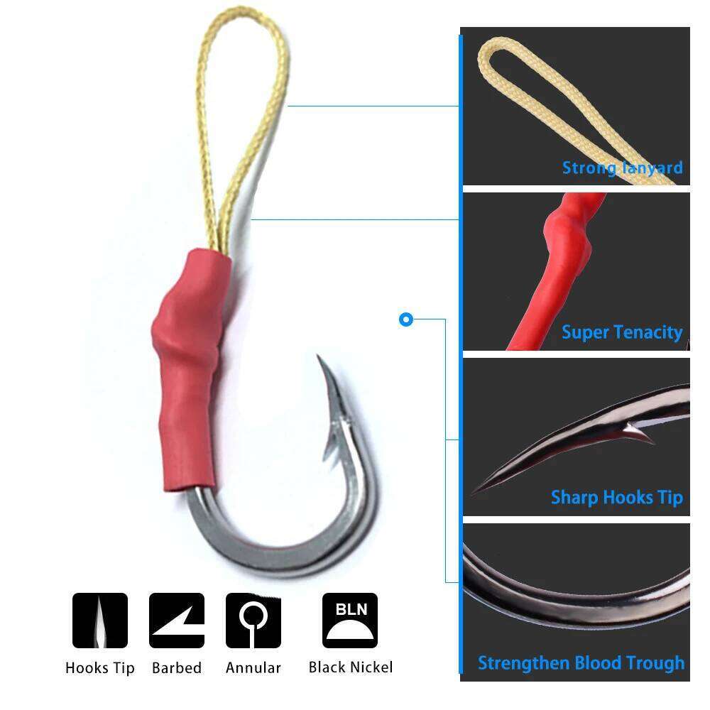 5pcs High Carbon Steel Hooks Japan Assist Barbed Single Bold Jig Slow Hook For Bass Fishing Tackle Y260305