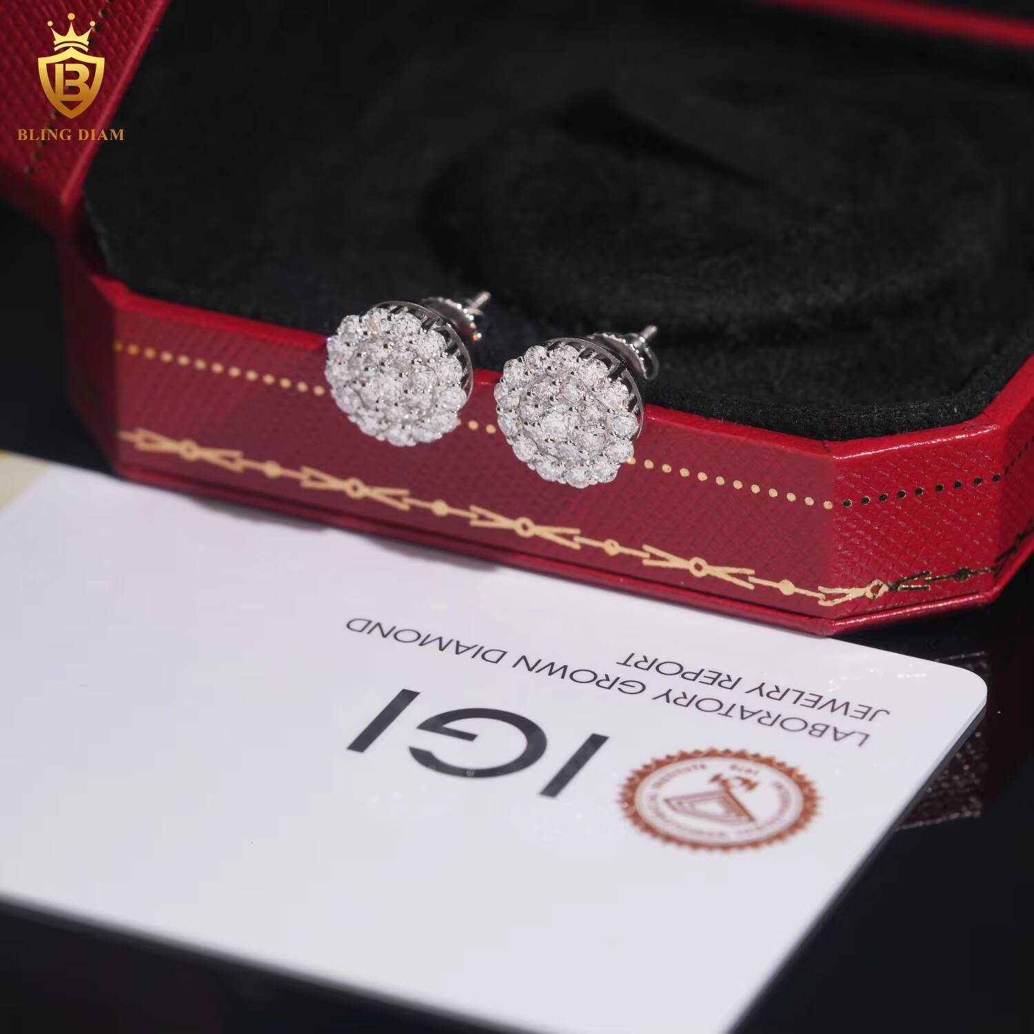 Hot Sale Fine Jewelry 11mm 925 Sterling Silver Diamond Lab Diamond Earring Iced Out Jewelry Earring Women with IGI Certification