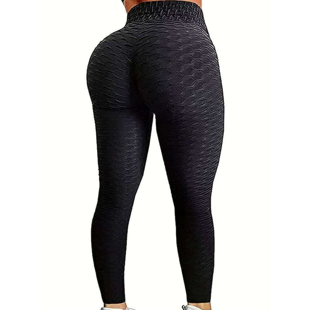 Size 1XL-5XL Casual Women's Plus Solid Honeycomb Pattern High Rise Skinny Fitness Leggings