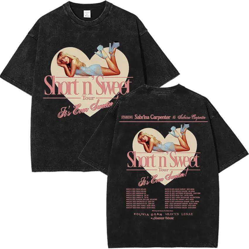 Vintage Washed Sabrina Carpenter Short N Sweet Album TShirt Men Women Summer Casual Oversized T-shirt Y2k Harajuku Clothing Tees