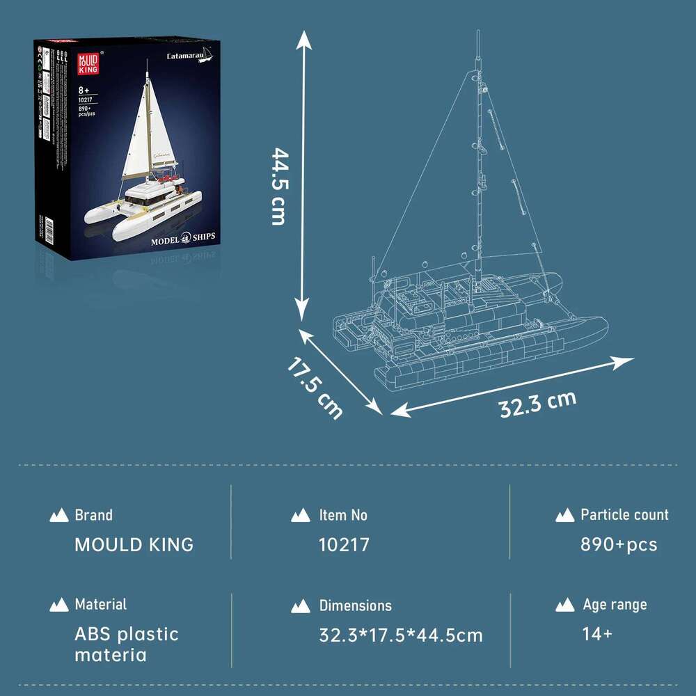 Mould King 10217 Catamaran Building Blocks Sailing Boat Model Desktop Ornaments Kids Assembly Toys Sailboat Creative Gift 890pcs Z260306