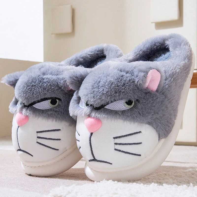 Womens New Winter Cat Slippers - Cute Couples Warm Thick-Soled Fleece-Lined Non-Slip Home Slippers S260305