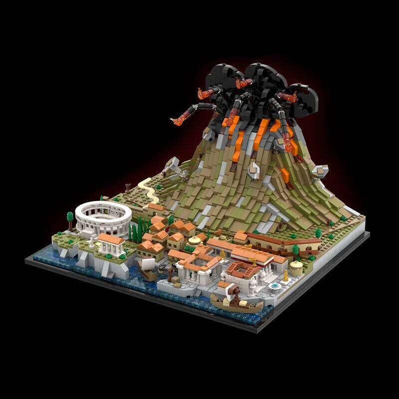 MOC Custom Vesuvius and Pompeii Architectural Model Building Blocks Technology Bricks DIY Assembly Toys Children's Gift Z260306