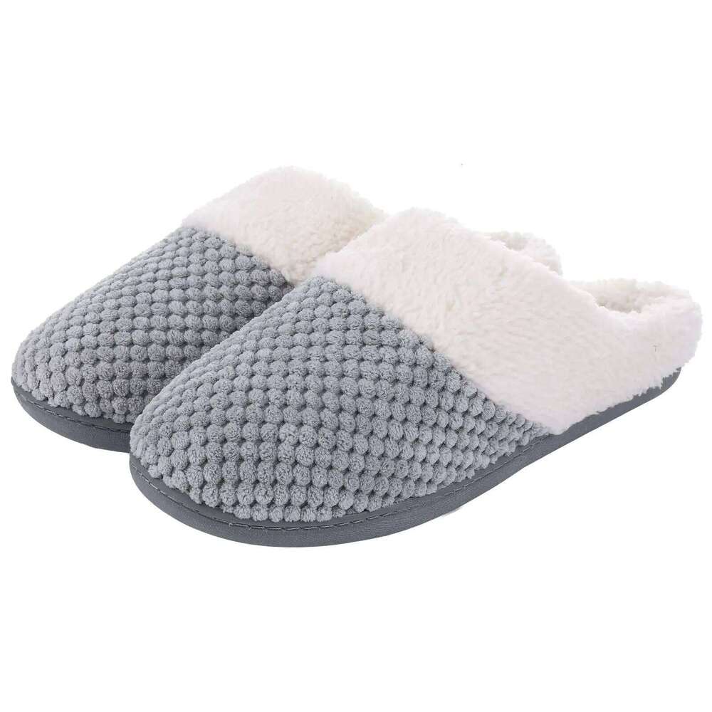 Litfun Winter Fluffy Women's House Plush Lined Cozy Unisex Home Slides Non-slip Warm Memory Foam Indoor Cotton Slippers