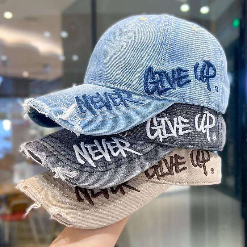 Vintage Washed Cotton Embroided Letter Baseball Male Denim Hole Adjuatable Solid Color Casual Trendy and Stylish Cap for Men Y260304