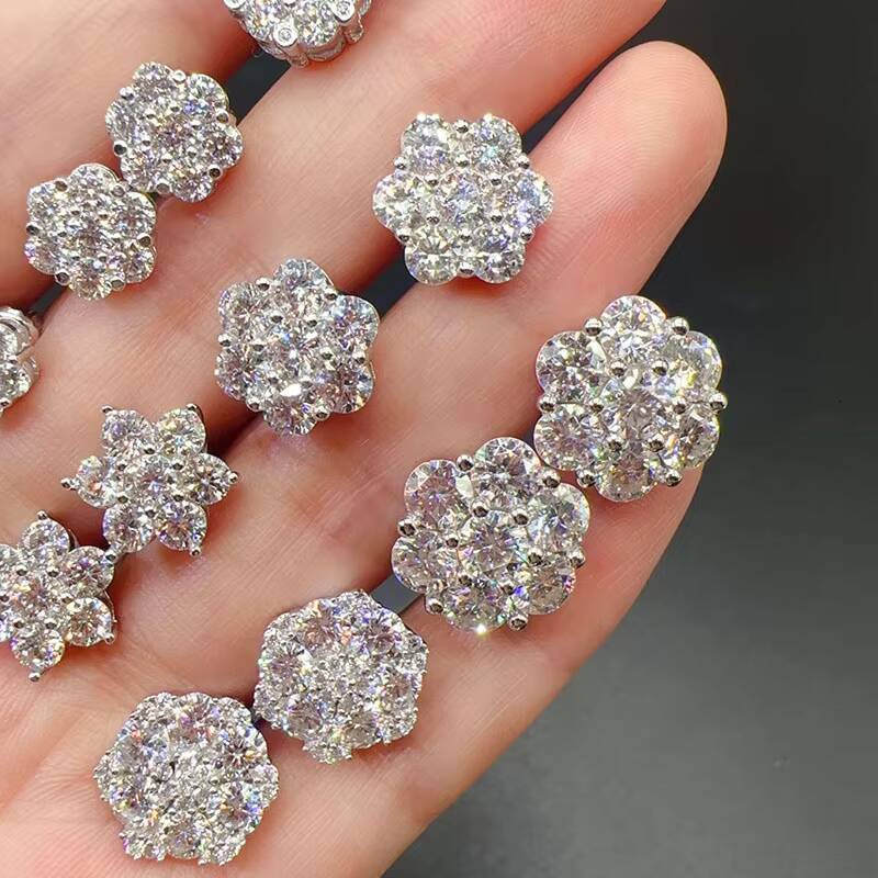 Hot Top Selling Pass Diamond Tester Fine Jewelry 925 Silver 8mm 12mm 15mm Flower Earrings Vvs Moissanite Stud Earrings