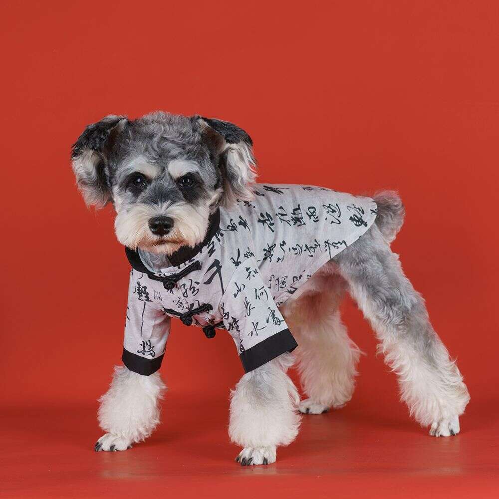 Chinese-Style Calligraphy Dog Clothes, Warm Stylish Autumn Winter, Suitable For Teddy, Bichon, Pomeranian, Schnauzer, And Other Small Dogs