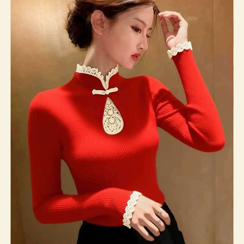 Chinese-Style Winter 2025 High-End Sweater With An Elegant And Sophisticated Vibe, In Ankara Red, Slim-Fit Long-Sleeve Knitted Top Asia Size
