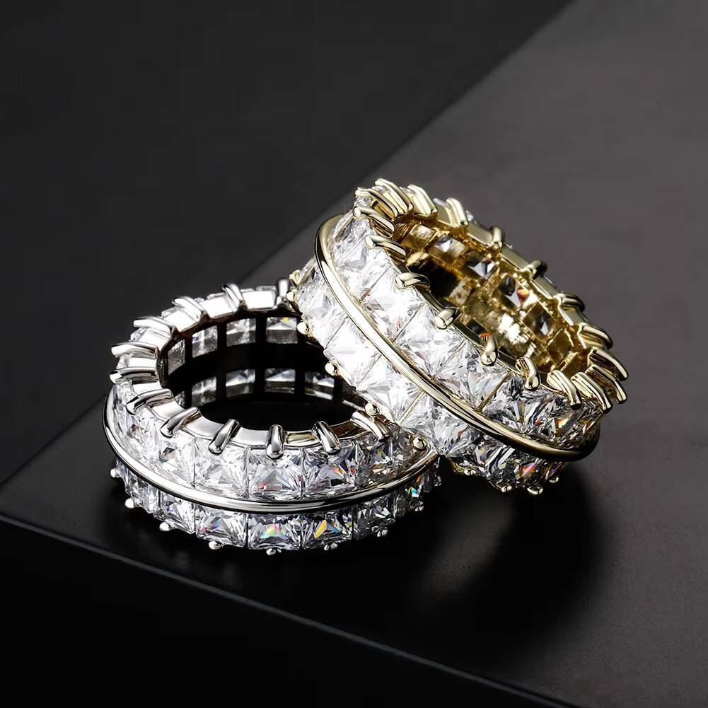 New Luxury Hip Hop Two Row Baguette Lab Diamonds Wedding Band Rings Exquisite Jewelry Iced Out Cubic Zircon Women Men Party Gift
