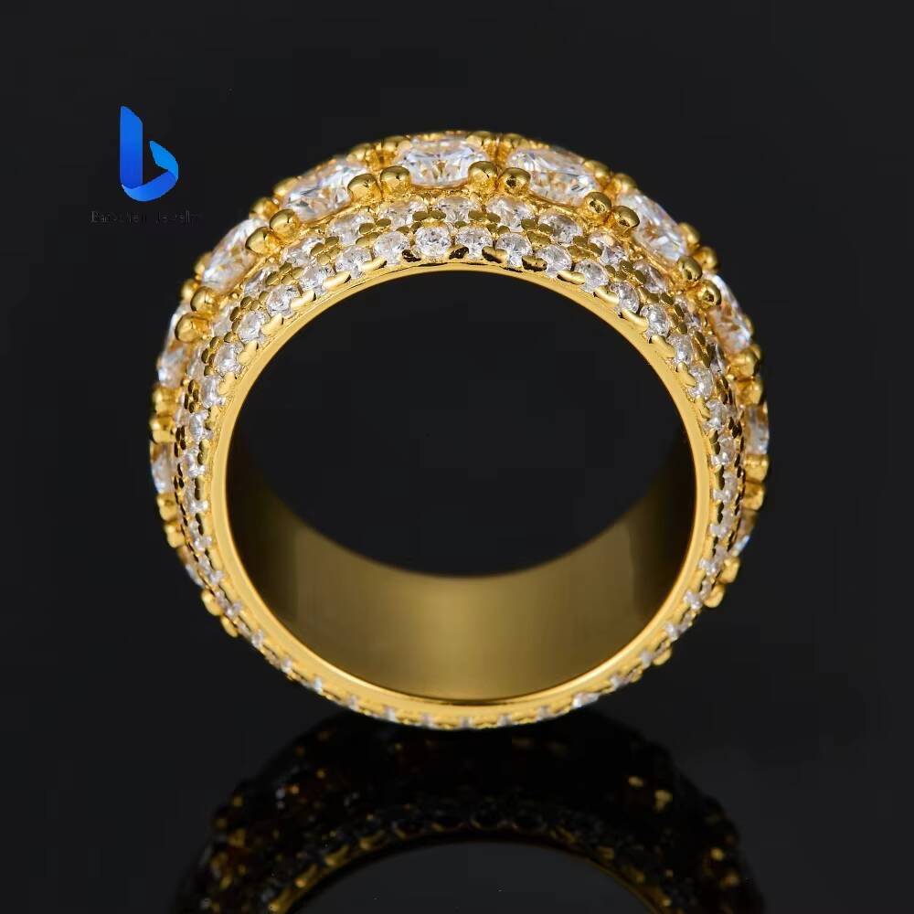 Hip Hop 925 Silver Mens Ring - 5 Rows VVS Moissanite GRA Certified Dazzling Eternity Band Pass Diamond Tester