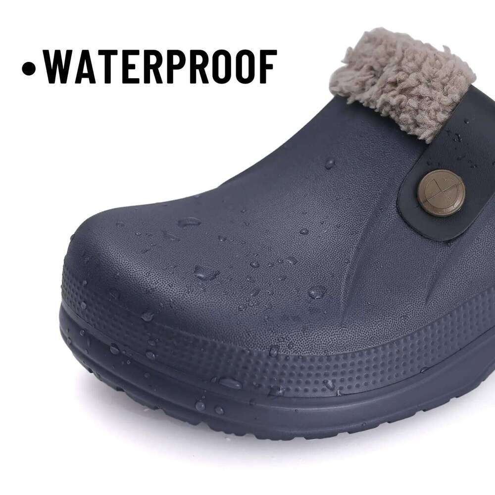 Litfun Winter Plush Lining For Men Women Waterproof Non-slip Fuzzy Slippers Outdoor Furry Warm Cozy Garden Clogs