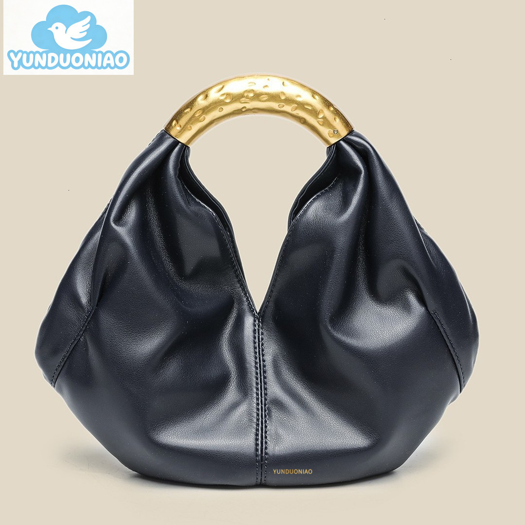 YUNDUONIAO new metal decoration fashionable handbag soft leather high-end dumpling bag mini pleated handbag trendy handbag