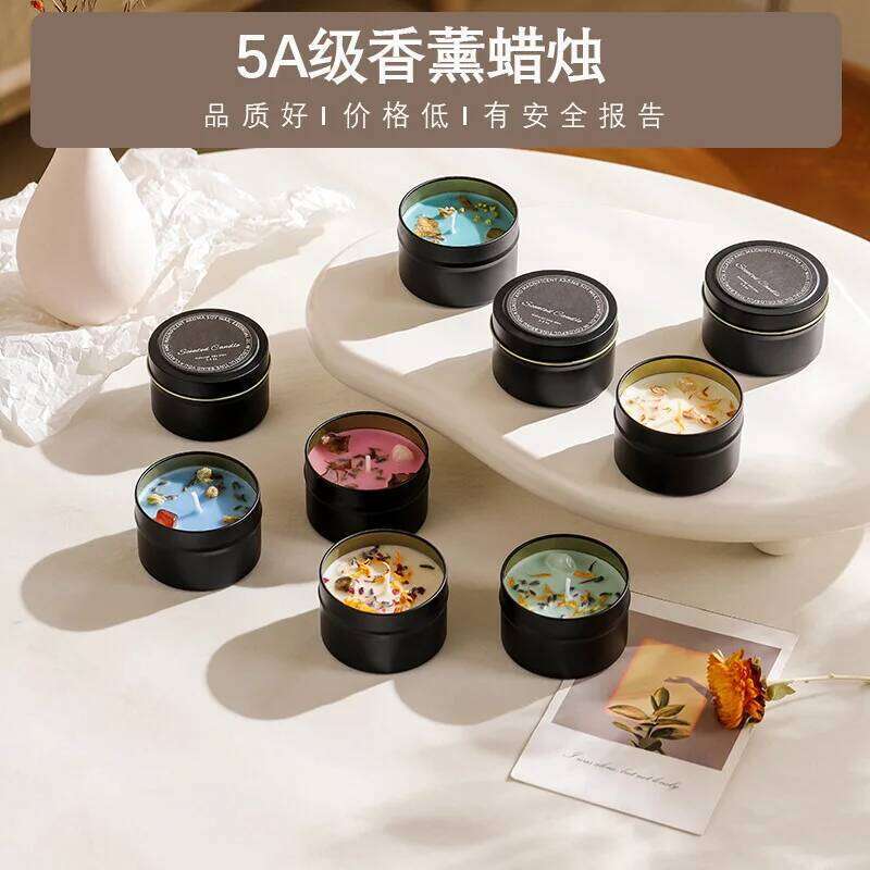 Individual Individually Packaged Energy Stone Black Iron Can Yilan Aromatherapy Dry Flower Candle Gift W260304 W260305