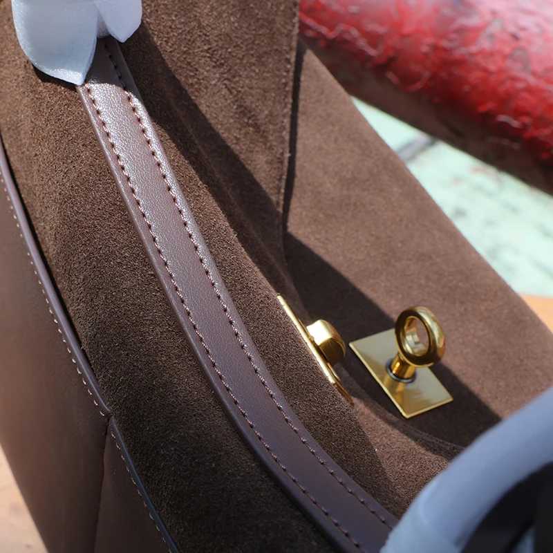 Large Capacity Autumn Winter Suede Leather Tote Bag Frosted Cowhide High-Grade Shoulder Bag for Women H260306