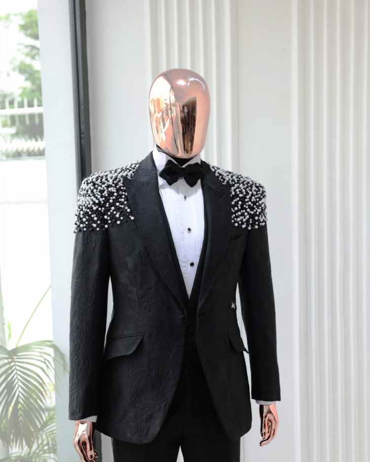 Formal Wedding Tuxedos Jacquard 2 Piece Set Jacket Pant Men Suit Peaked Lapel One Button Groom Business Blazers Customized