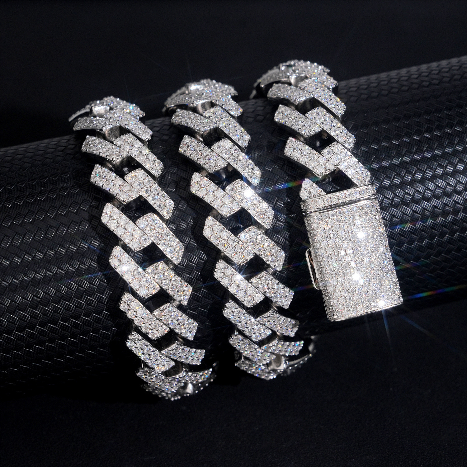 TikTok Live 925 Moissanite Cuban Chain 16mm 2 Row Full Diamond Hip Hop Necklace