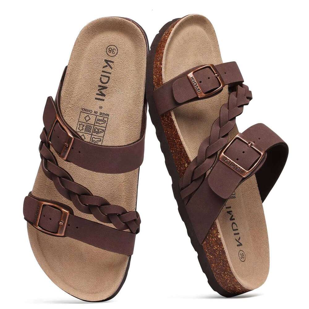 Litfun Classic Women's Arch Support Lady Summer Cork Sandals Trendy Slip-On Slippers With Adjustable Buckle