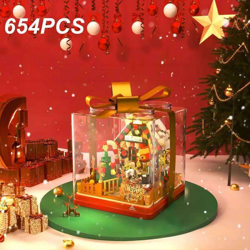 654PCS Christmas House Building Blocks Gift Box Set Creative City Streetview Assembly Model Bricks Kids DIY Toys Holiday Present Z260305