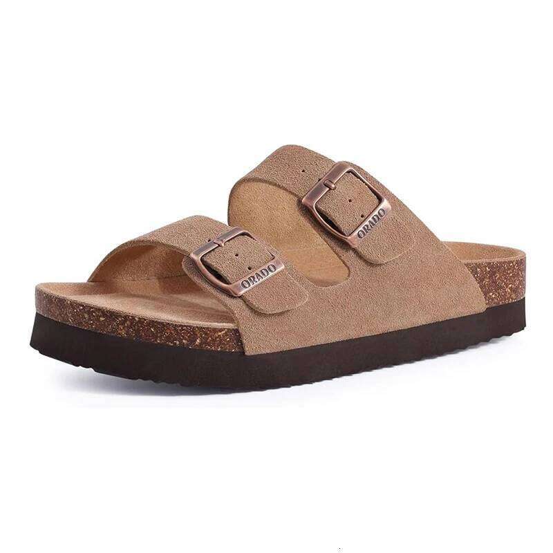 Litfun Men Classic Cork Sandals New Unisex Suede Flat Slippers With Arch Support Summer Beach Slides Adjustable Buckle Home Shoe