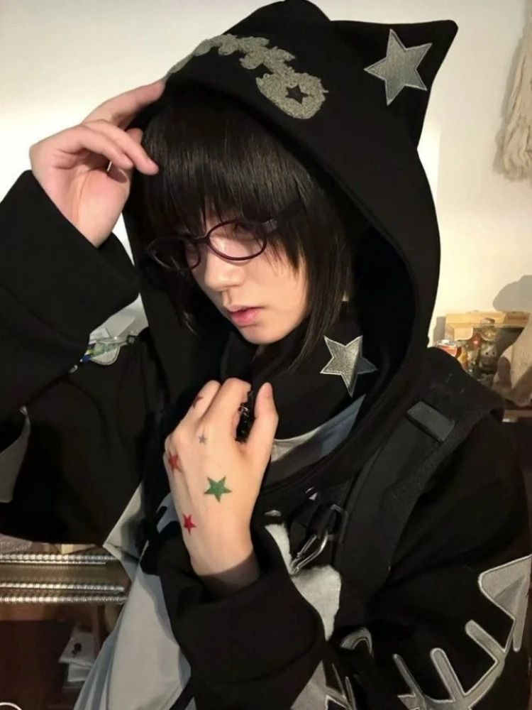 2026 Men and Women Hip Hop Vintage Embroidery Hoddies Streetwear Oversized Casual Jacket Y2k Aesthetic Zipper Grunge Sweatshirt 260228