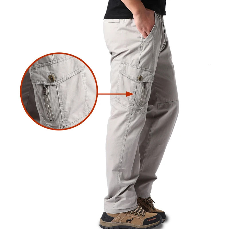 High Quality Mens Cotton Cargo Pants Casual Multiple Pocket Tacitcal Pants Spring Autumn Outdoor Camping Hiking Work Pants 260304