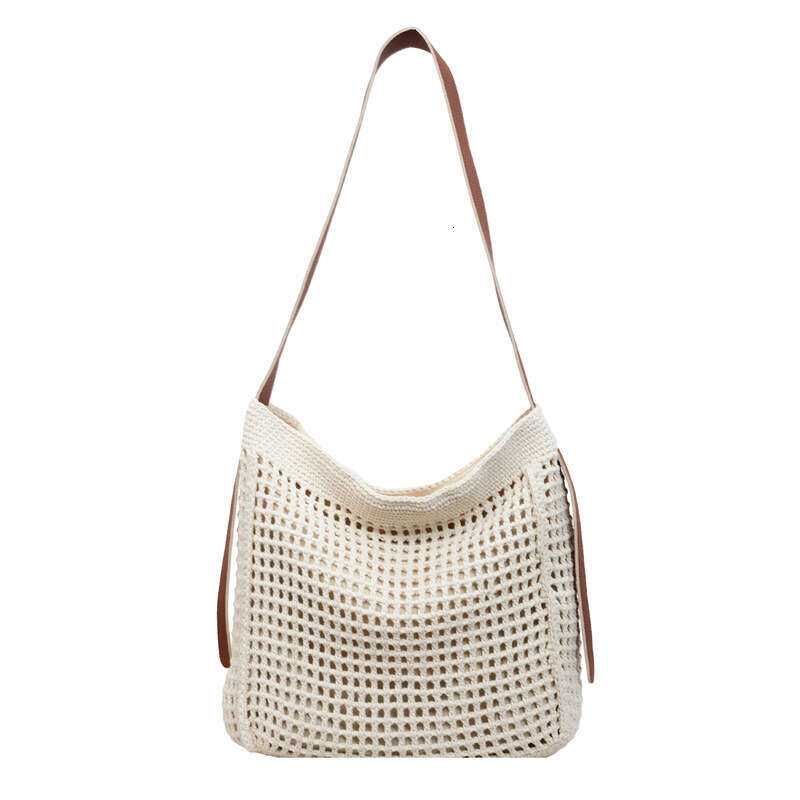 Handmade Crochet Cotton Thread Woven Tote For Women, Large Capacity Summer Lazy Style Beach Bag, Versatile Shoulder Crossbody Bag