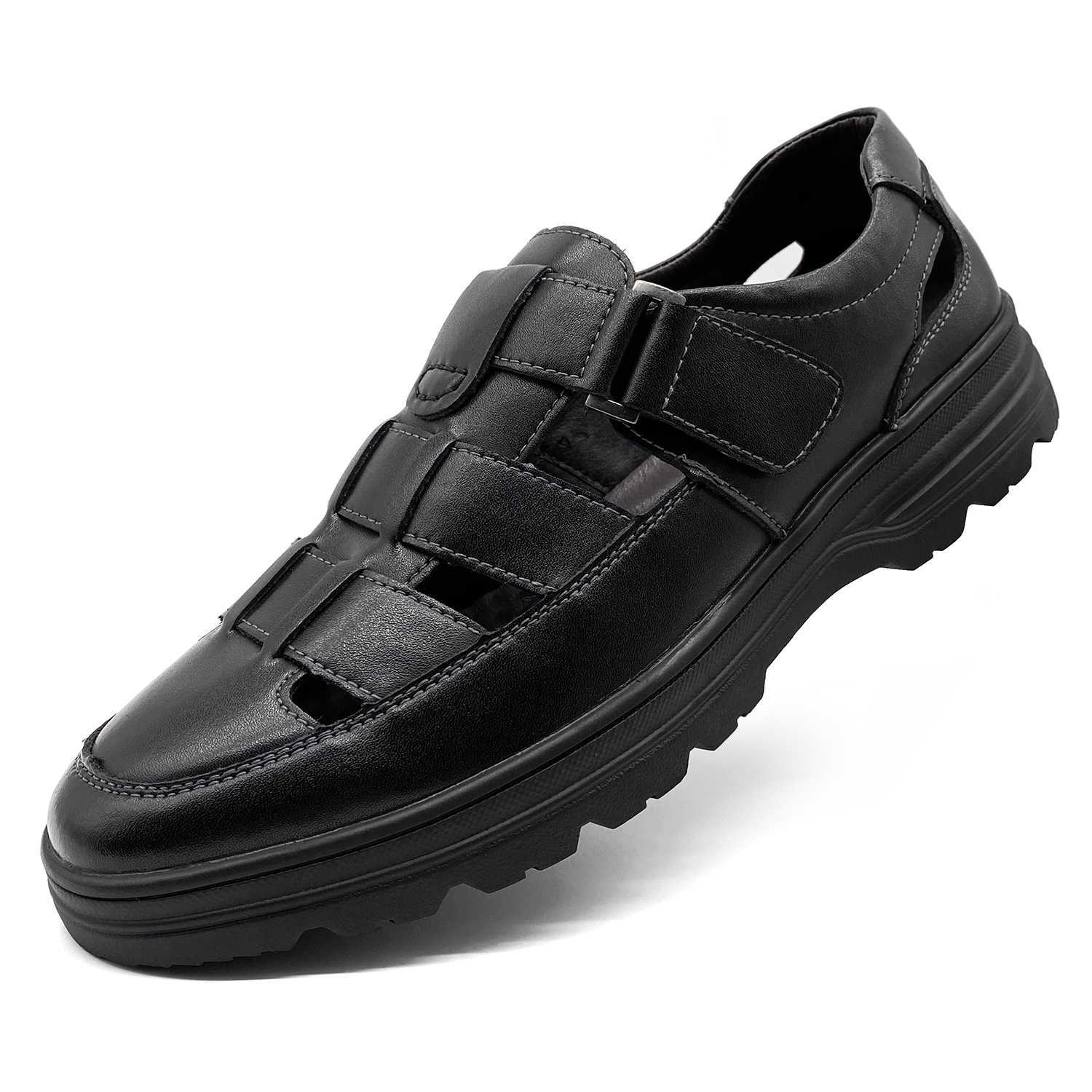 Classic Mens Openwork Sandals Luxury Leather Breathable Men Shoes High Quality Summer Sandal Soft Outdoor Slippers R5602