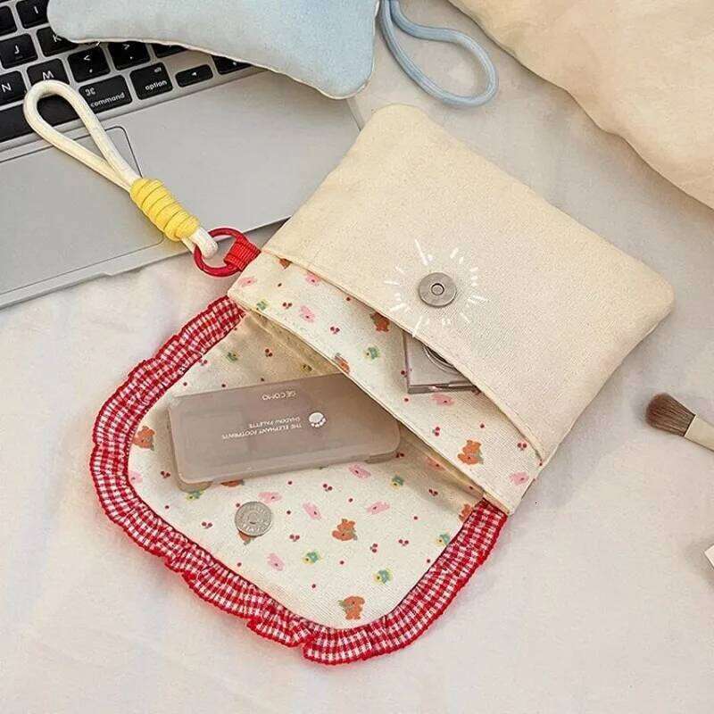 Canvas Coin Purse Compact Cosmetics Pouch Double-Layer Organizer Portable Sanitary Napkin Bag Gifts For Women Work C260304