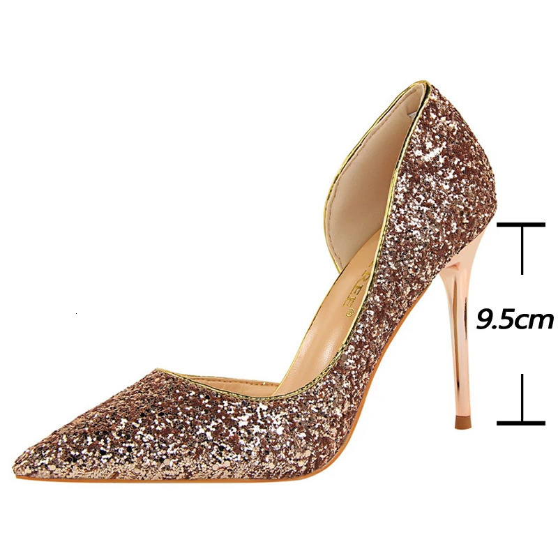 BIGTREE Shoes Champagne Women Pumps Sequin Wedding Shoes Stiletto High Heels Women Shoes Party Shoes Pumps Plus Size 43 260306