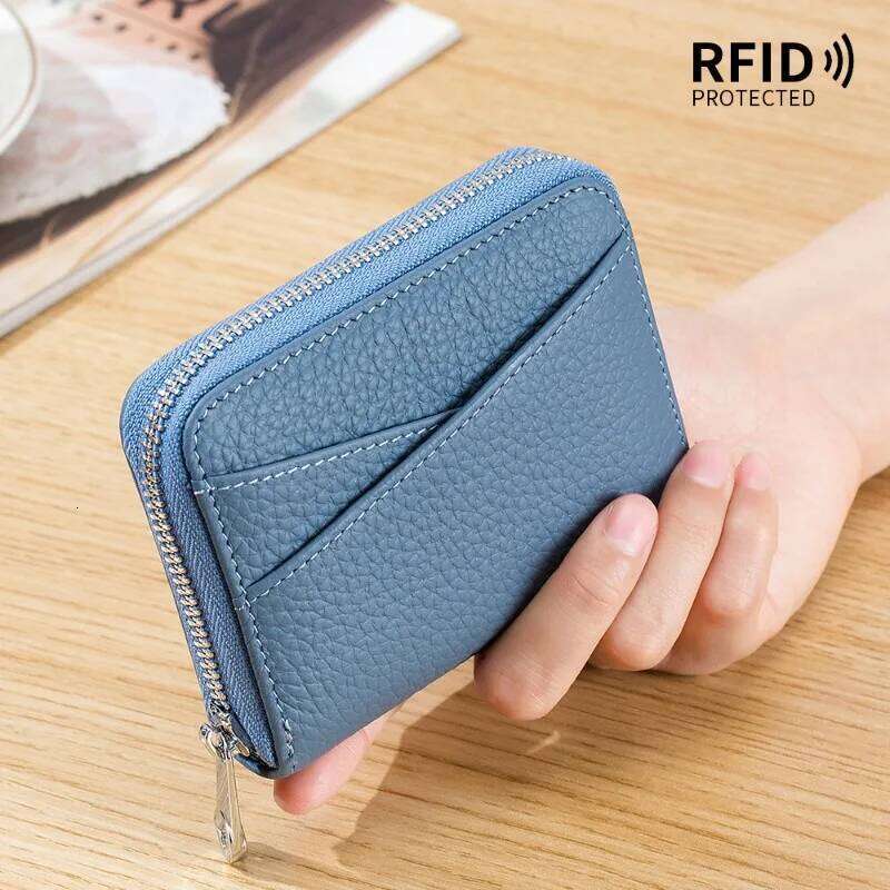 Genuine Leather Japanese Multi-card Slot RFID Purse Zipper Card Holder Men's Women's Coin Bag Large Capacity C260304