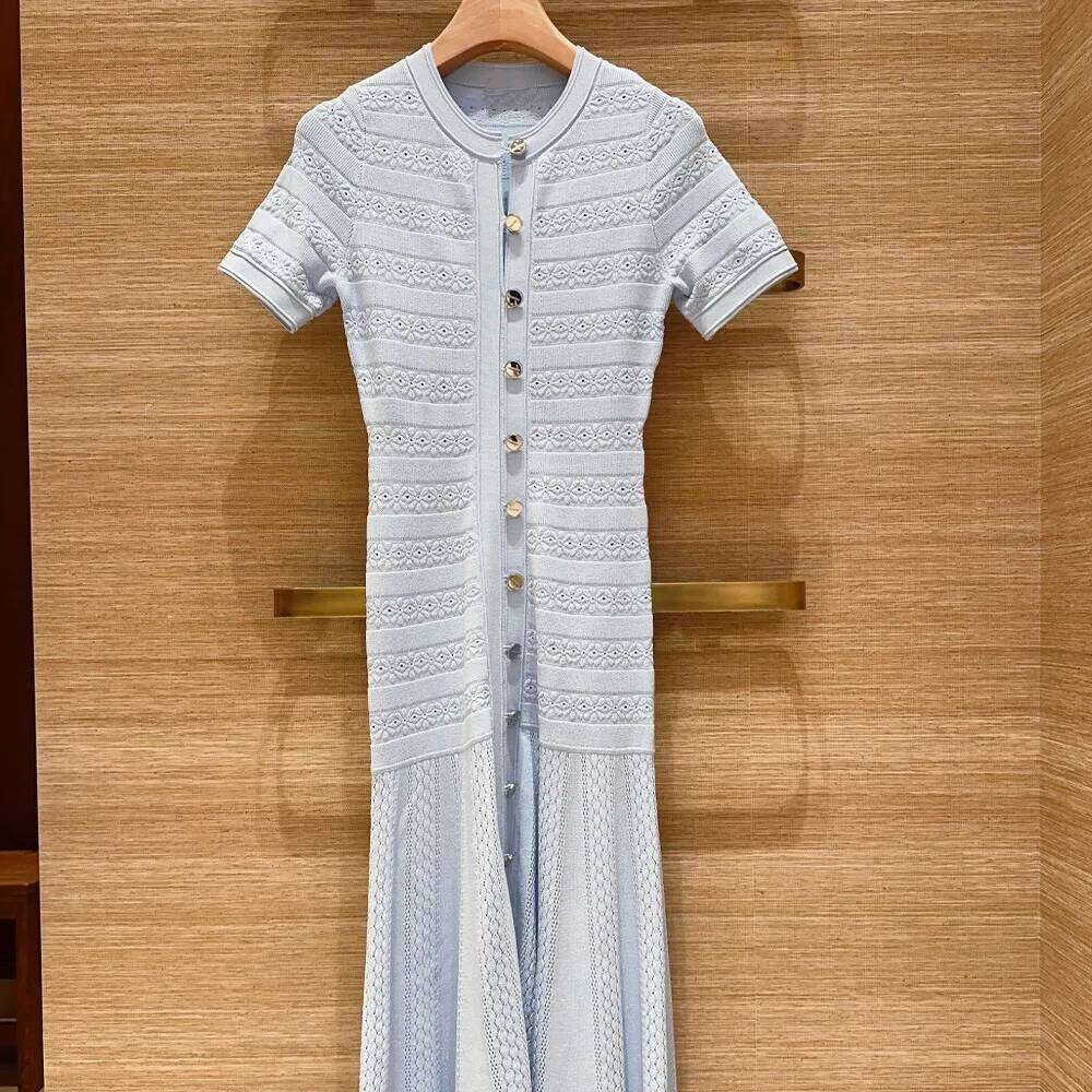 Spring/Summer New Fashionable Slim Fit Round Neck Short Sleeve Glitter Knit Dress For Women Mdng260306