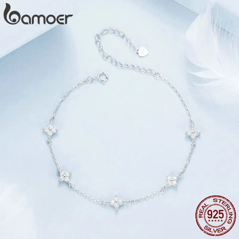 925 Sterling Silver Four-Leaf Clover CZ Anklet Chian Bracelet for Leg Female Foot Jewelry For Women BST008 260304