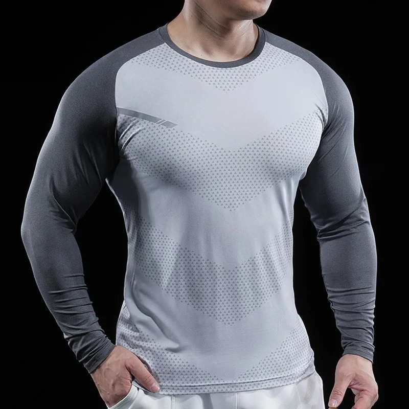 Autumn Winter Men Gym Fitness Display Long Sleeve TShirt Crew Neck Elastic Moisture Wicking Tights Running Training Bottom Top 260302