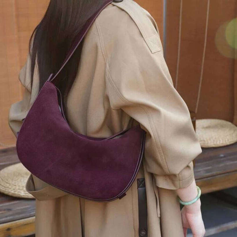 TAURUSCIAGA Hifashion Cowhide Suede Genuine Leather Hobo Shoulder Bags For Women 2026 Luxury Creativity Half Moon Crossbody Ladies Handbags Noble Temp