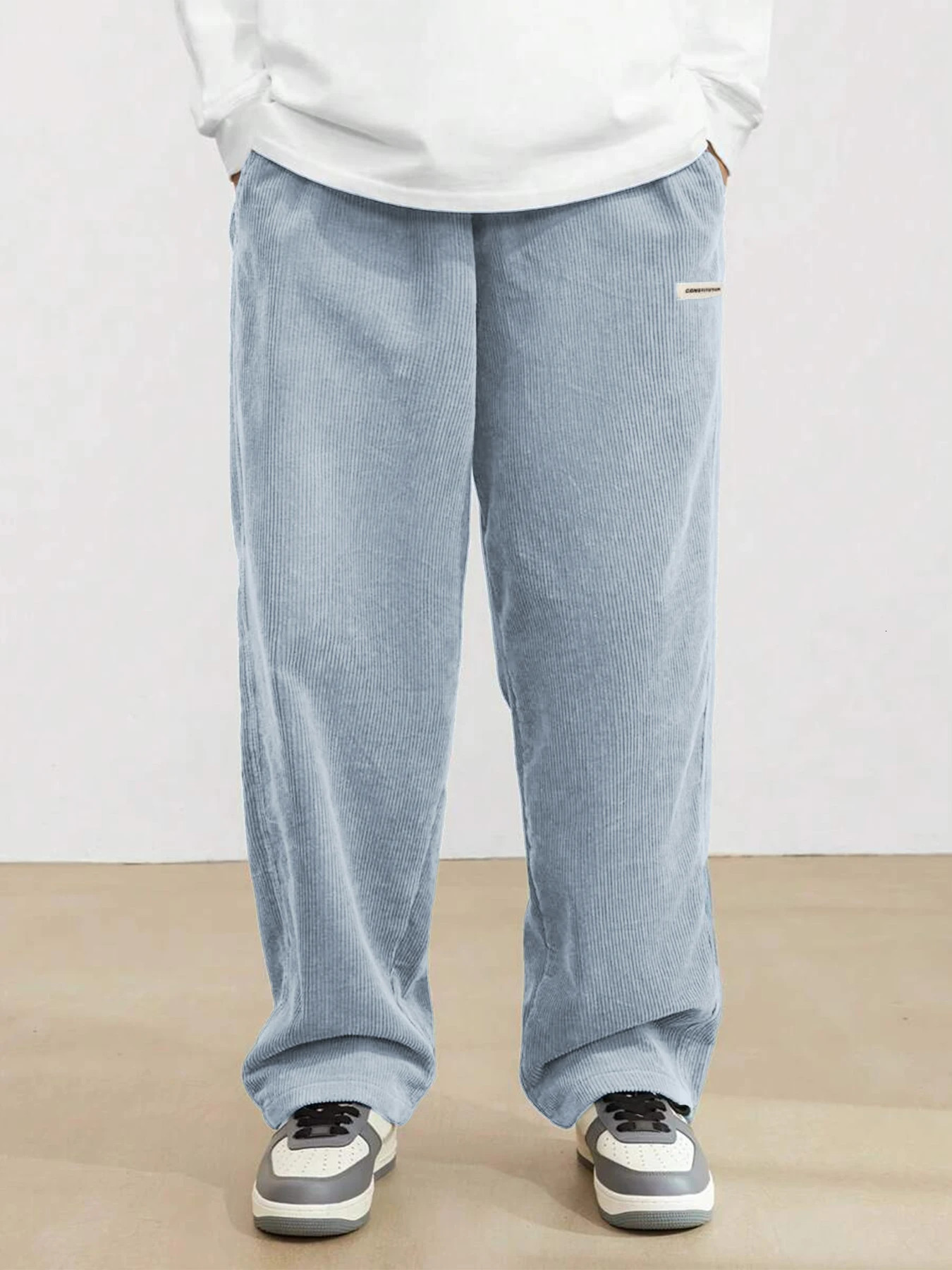 2026 fashion Mens Corduroy Straight Casual Pants spring autumn Outdoor Streetwear with Drawstring Elastic Waist 260304
