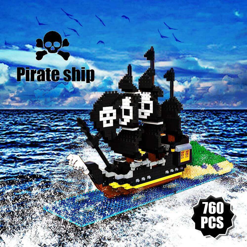 760PCS Pirate Ship, Model Toy, Micro Particles, Ornaments, Gift Box, Exercise Puzzle Hands-on Ability, Boys, Children Z260305