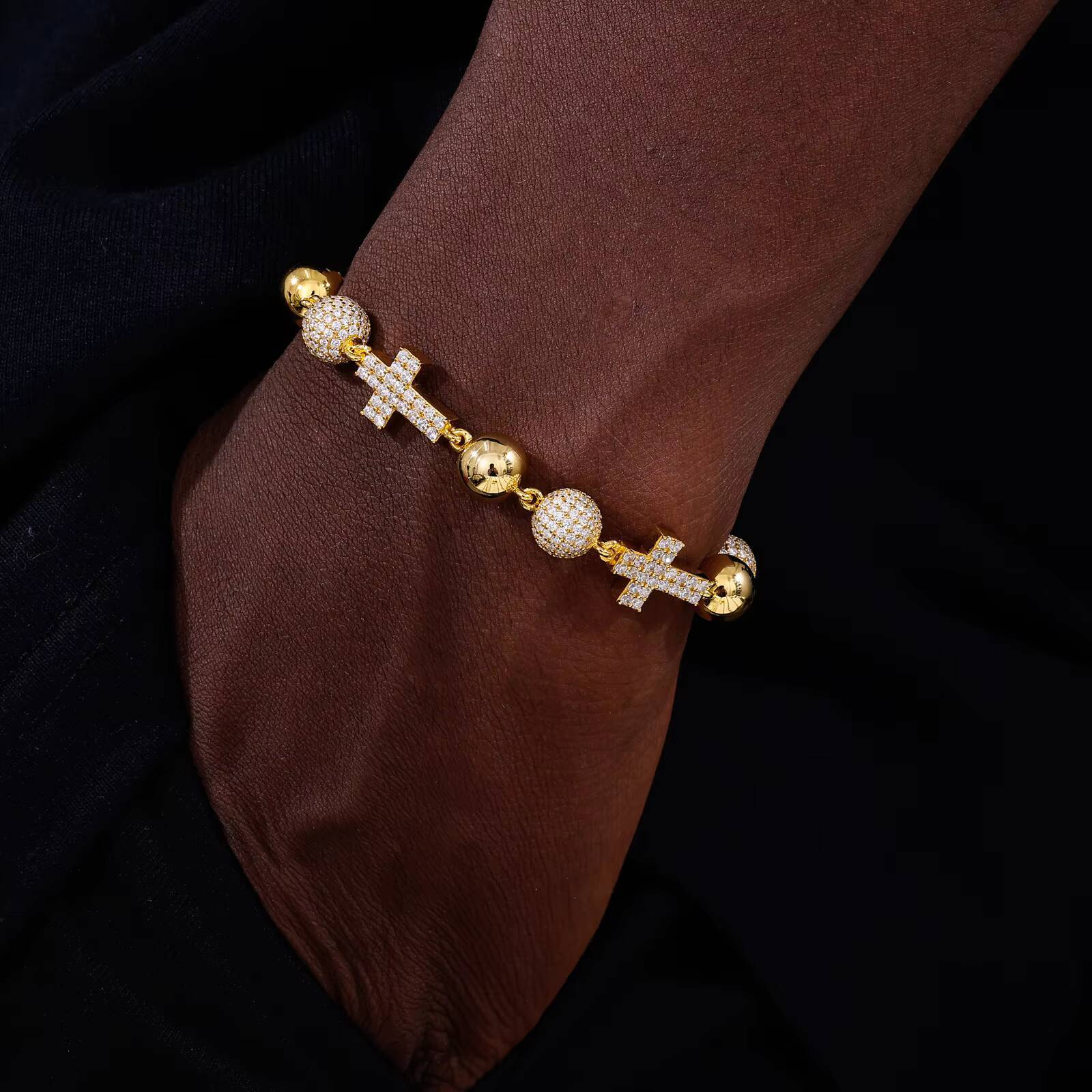 Jewelry Wholesale Luxury Mens Charm 10mm 925 Sterling Silver VVS Moissanite Diamond Iced Out Ball Cross Link Chain Bracelet