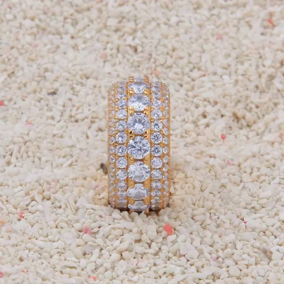 INS Minimalist 18K Gold Plated Smooth Female Five Rows of CZ Ring 925 Sterling Silver Rotate Ring for Men