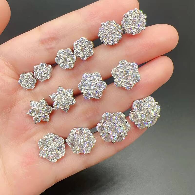 Hot Top Selling Pass Diamond Tester Fine Jewelry 925 Silver 8mm 12mm 15mm Flower Earrings Vvs Moissanite Stud Earrings